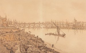 Utsikt över Old London Bridge av William Henry Hunt