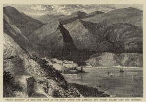 Allvarlig olycka i Nice, punkten på vägen där vagnen och hästarna rullade över stupet av William Henry James Boot