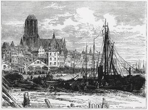 Utsikt över Frankfort-on-the-Main med White Ladies Church i bakgrunden, graverad av Cutts och Harrison av William Henry James Boot