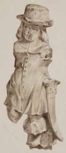 Sniden figur i ek, en gång i dörröppningen till huset byggt på platsen för Boars Head Tavern, Eastcheap, 1834 (tvätt på papper) av William Henry Kearney