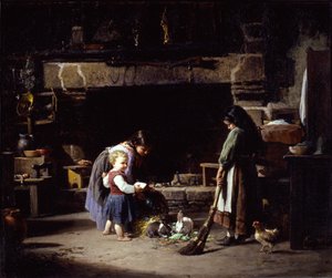 Gårdsinredning: Bretonska barn som matar kaniner, 1878.