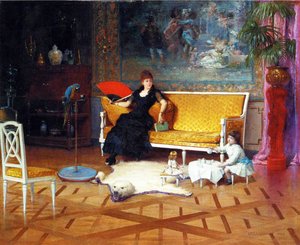 The Dolls Tea Time, 1885 olja på panel