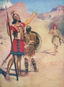 David och Goliat, från The Bible Picture Book utgiven av Thomas Nelson, c.1950 av William Henry Margetson