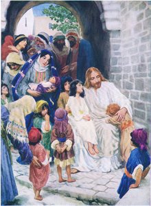 Jesus and the children, från The Bible Picture Book utgiven av Thomas Nelson, c.1950 av William Henry Margetson