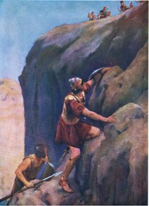 Jonathan och hans vapendragare, från The Bible Picture Book utgiven av Thomas Nelson, c.1950 av William Henry Margetson