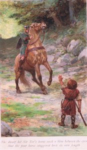 Dvärgen slog Sir Tors häst ett sådant slag mellan ögonen att den stackars hästen vacklade tillbaka sin egen längd av William Henry Margetson