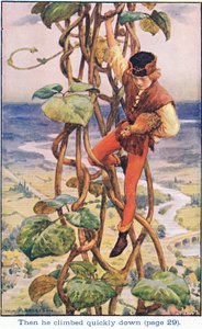 Sedan klättrade han tyst ner, Jack and the Beanstalk, 1925 av William Henry Margetson