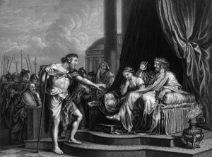 Herodes blir tillrättavisad av honom..., stängde in Johannes i fängelset, mitten av 1800-talet. av William Henry Mote