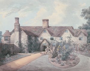 En pojke som spelar trumma i trädgården på ett hus på landet, 1793 (penna och bläck med wc över grafit på papper) av William Henry Pyne