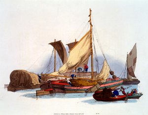Waterman and Bargemen flyttar gods och passagerare, 1808 av William Henry Pyne