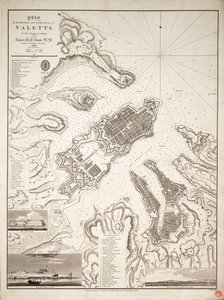 Plan över hamnarna och befästningarna i Valetta på ön Malta, ca 1821 (gravyr) av William Henry Smyth