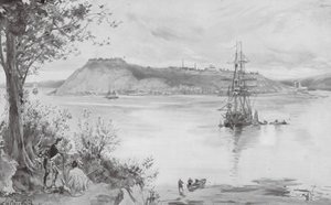 Vy över staden och fästningen i Quebec, AD 1759 (litografi) av William Heysham (after) Overend