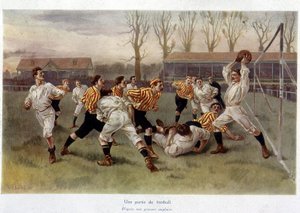 En fotbollsmatch - från en engelsk gravyr