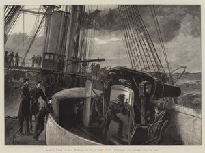 Barbette Turret från HMS Temeraire, en av flottan vid Dardanellerna, vapenövning, redo att skjuta!