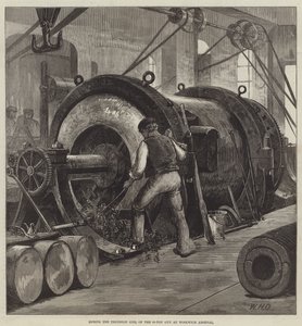 Boring the Trunnion Coil of the 81-ton Gun på Woolwich Arsenal