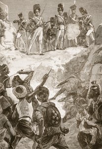Carmichaels anhängare sköt in i det täta klustret av män framför dem, illustration från "Battles of the Nineteenth Century" av Archibald Forbes, G.A. Henty och major Arthur Griffiths