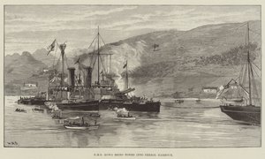 HMS Howe bogseras in i Ferrol Harbor