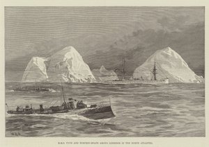 HMS Tyne och Torpedbåtar bland isberg i Nordatlanten av William Heysham Overend