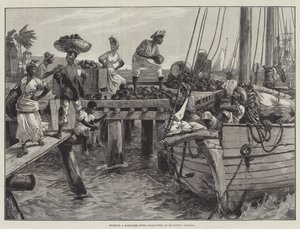Laddar en Schooner med kakao-nötter i Kingston, Jamaica