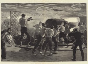 Bombardementet av Alexandria, huvudbatteriet i HMS Alexandra (babordssida) under aktionen av William Heysham Overend