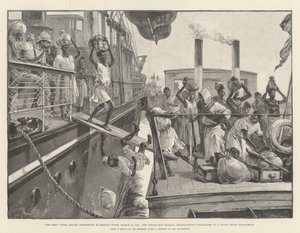 Emin Pashas hjälpexpedition vid Banana Point den 18 mars 1887, ångfartyget Madura förflyttar passagerare till en ångbåt på Kongofloden. av William Heysham Overend