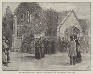 Begravningen av den framlidne hertigen av Clarence och Avondale, besökare i Sandringham som väntar på sin tur vid Church Porch, 18 januari 1892 av William Heysham Overend