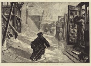 Den stora snöstormen, tisdagen den 18 januari, ett tåg blockerat i snön