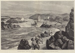 Nilexpeditionen, bogsering av valbåtarna med trupper genom den första porten till den andra katarakten av William Heysham Overend
