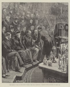 Prinsen av Wales och hertigen av York vid Royal Institution, professor Dewar föreläser om flytande luft. av William Heysham Overend