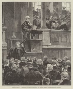 The Right Honorable W E Gladstone i Oxford, håller Romanes-föreläsningen i Sheldonian Theatre av William Heysham Overend