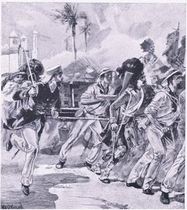 Sjöbrigaden från HMS Shannon i Lucknow, november 1857, illustration från British Battles on Land and Sea, 1915 av William Heysham Overend