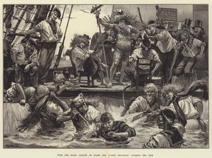 Med de kungliga prinsarna ombord på Flying Squadron, korsar linjen av William Heysham Overend
