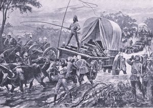 Zulu War: The Estowe Relief Force crossing a stream, april 1879, illustration från British Battles on Land and Sea, 1915