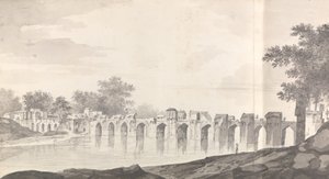 Vy över bron vid Jaunpur över floden Gomti av William Hodges