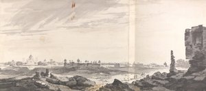 Utsikt över ruinerna i Agra och Taj Mahal av William Hodges