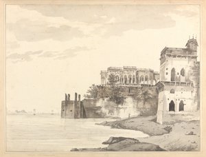 Vy över ruinerna av ett palats i Ghazipur vid floden Ganges av William Hodges