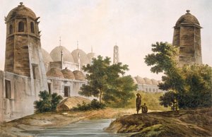 Pl. 41 A View of the Cuttera byggd av Jaffeir Cawn på Muxadavad, från "Select Views in India", pub. 1785-88 (färgad etsning med akvatint) av William Hodges
