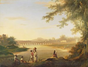 Marmalongbron, med en Sepoy och infödda i förgrunden, c.1783 av William Hodges