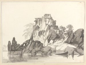 Vy över ön Jangerah [Jahangira] i Ganges mitt emot Sultanganj av William Hodges