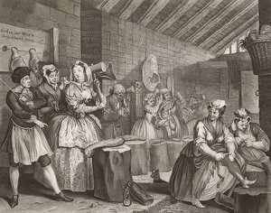 En sköka?S Framsteg / En horas väg, blad 4: Im Zuchthaus. 1732 av William Hogarth