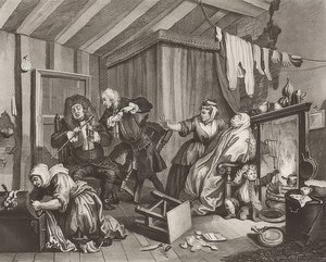 En sköka?S Framsteg / Horans väg. Blad 5: Död. 1732 av William Hogarth
