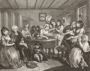 En sköka?S Framsteg / Horans väg. Blad 6: Begravningen. 1732 av William Hogarth