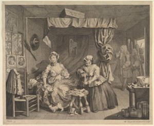 En prostituerads karriär, plansch 3 av William Hogarth