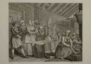 En prostituerads liv: plansch 4 av William Hogarth