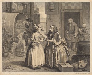 En prostituerads liv: plansch 1 av William Hogarth