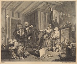 En prostituerads levnad: plansch 5 av William Hogarth