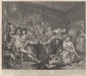 En slösarens levnad, plansch 3: Han festar av William Hogarth