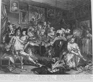 A Rakes framsteg, platta 3, The Tavern Scene av William Hogarth