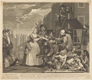 En rumlares karriär: plansch 4 av William Hogarth
