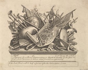 A Stand of Arms, Musical Instruments, etc., mars 1749-50. av William Hogarth